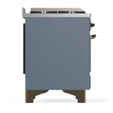 ILVE Majestic III 60-inch Dual Fuel Range with 7 Natural Gas Burner, Griddle and Solid Door Electric Oven in Blue Grey with Burnished Trim (UM60FQNR3BGB)