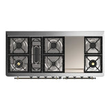 ILVE Majestic III 60-inch Dual Fuel Range with 7 Natural Gas Burner, Griddle and Solid Door Electric Oven in Blue Grey with Burnished Trim (UM60FQNR3BGB)