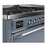 ILVE Majestic III 60-inch Dual Fuel Range with 5 Liquid Propane Burner, Griddle and Solid Door Electric Oven in Blue Grey with Chrome Trim (UM60FQNR3BGCLP)