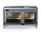 ILVE Majestic III 60-inch Dual Fuel Range with 5 Liquid Propane Burner, Griddle and Solid Door Electric Oven in Blue Grey with Chrome Trim (UM60FQNR3BGCLP)