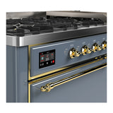 ILVE Majestic III 60-inch Dual Fuel Range with 5 Liquid Propane Burner, Griddle and Solid Door Electric Oven in Blue Grey with Brass Trim (UM60FQNR3BGGLP)
