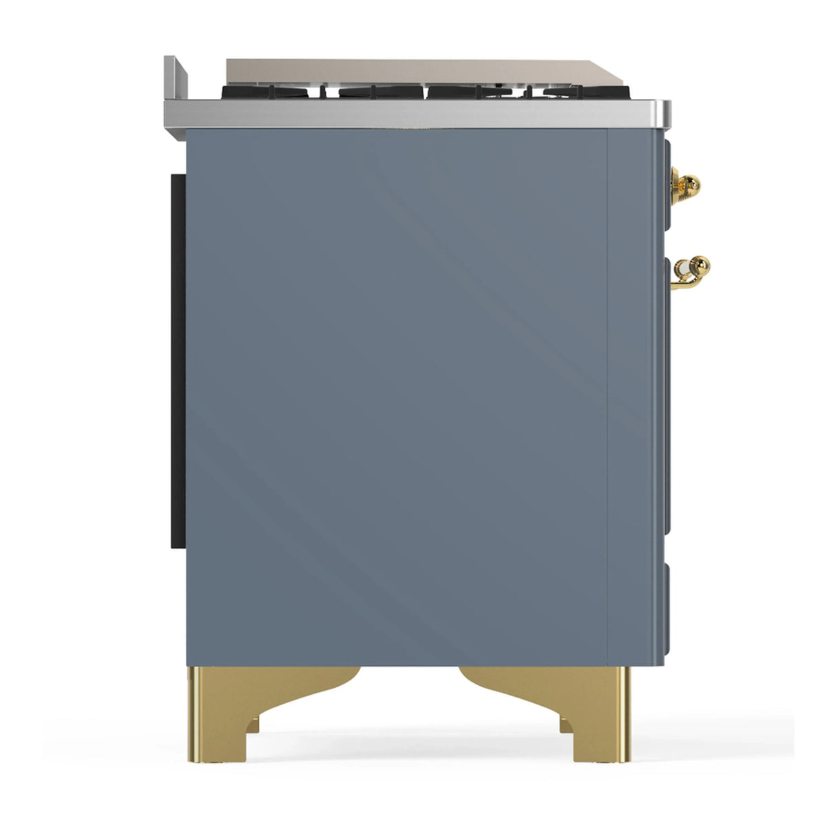 ILVE Majestic III 60-inch Dual Fuel Range with 5 Liquid Propane Burner, Griddle and Solid Door Electric Oven in Blue Grey with Brass Trim (UM60FQNR3BGGLP)