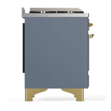 ILVE Majestic III 60-inch Dual Fuel Range with 5 Liquid Propane Burner, Griddle and Solid Door Electric Oven in Blue Grey with Brass Trim (UM60FQNR3BGGLP)