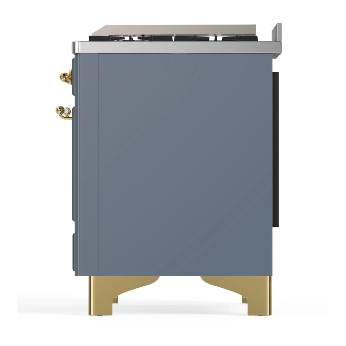 ILVE Majestic III 60-inch Dual Fuel Range with 5 Liquid Propane Burner, Griddle and Solid Door Electric Oven in Blue Grey with Brass Trim (UM60FQNR3BGGLP)