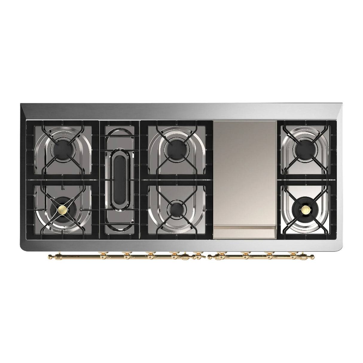 ILVE Majestic III 60-inch Dual Fuel Range with 5 Liquid Propane Burner, Griddle and Solid Door Electric Oven in Blue Grey with Brass Trim (UM60FQNR3BGGLP)