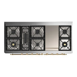 ILVE Majestic III 60-inch Dual Fuel Range with 5 Liquid Propane Burner, Griddle and Solid Door Electric Oven in Blue Grey with Brass Trim (UM60FQNR3BGGLP)