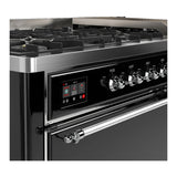 ILVE Majestic III 60-inch Dual Fuel Range with 7 Natural Gas Burner, Griddle and Solid Door Electric Oven in Glossy Black with Chrome Trim (UM60FQNR3BKC)