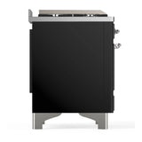 ILVE Majestic III 60-inch Dual Fuel Range with 7 Natural Gas Burner, Griddle and Solid Door Electric Oven in Glossy Black with Chrome Trim (UM60FQNR3BKC)
