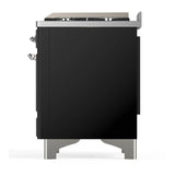 ILVE Majestic III 60-inch Dual Fuel Range with 7 Natural Gas Burner, Griddle and Solid Door Electric Oven in Glossy Black with Chrome Trim (UM60FQNR3BKC)