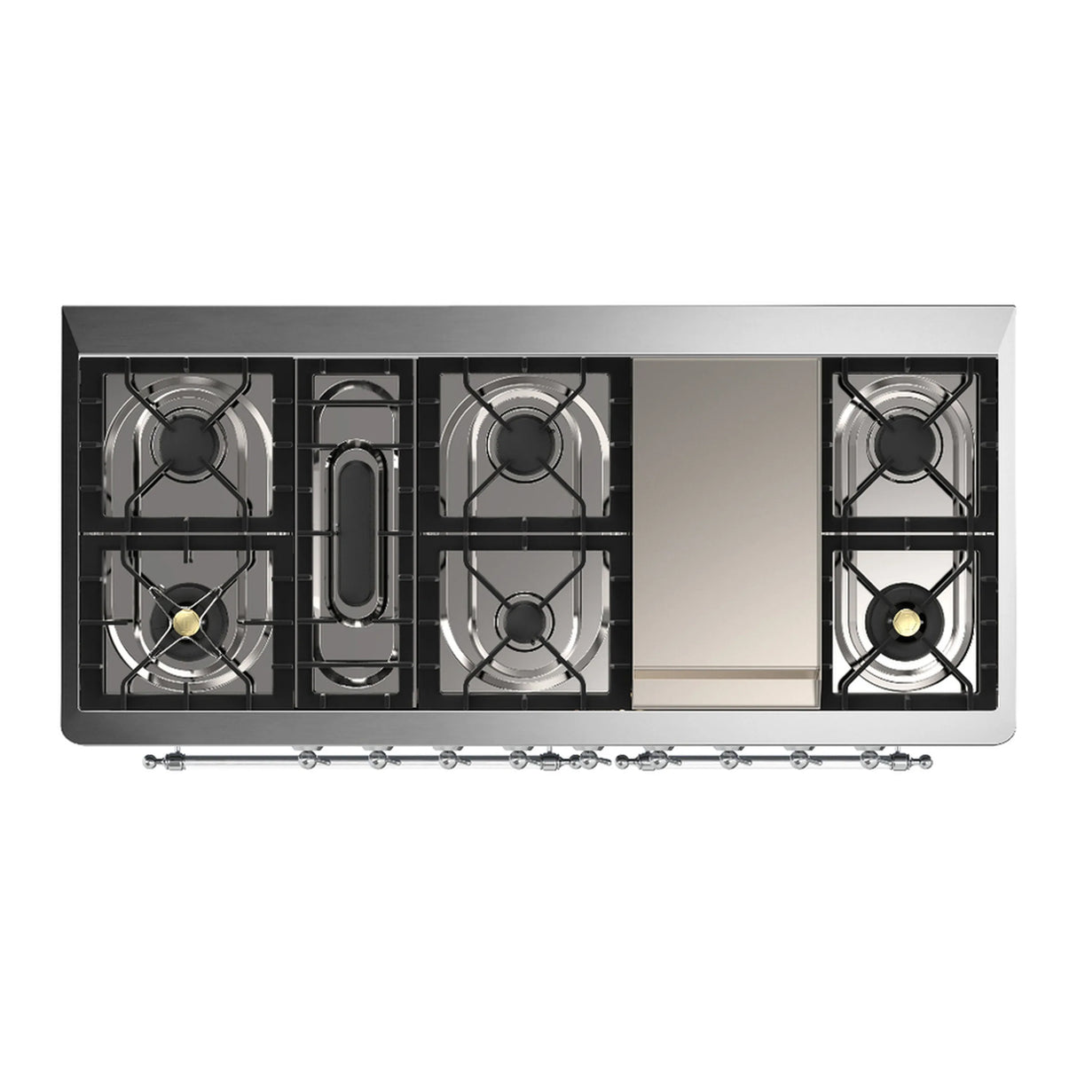 ILVE Majestic III 60-inch Dual Fuel Range with 7 Natural Gas Burner, Griddle and Solid Door Electric Oven in Glossy Black with Chrome Trim (UM60FQNR3BKC)
