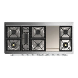 ILVE Majestic III 60-inch Dual Fuel Range with 7 Natural Gas Burner, Griddle and Solid Door Electric Oven in Glossy Black with Chrome Trim (UM60FQNR3BKC)