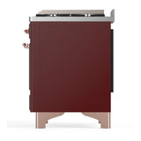 ILVE Majestic III 60-inch Dual Fuel Range with 5 Liquid Propane Burner, Griddle and Solid Door Electric Oven in Burgundy with Copper Trim (UM60FQNR3BUPLP)