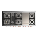 ILVE Majestic III 60-inch Dual Fuel Range with 5 Liquid Propane Burner, Griddle and Solid Door Electric Oven in Burgundy with Copper Trim (UM60FQNR3BUPLP)