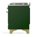 ILVE Majestic III 60-inch Dual Fuel Range with 7 Natural Gas Burner, Griddle and Solid Door Electric Oven in Emerald Green with Brass Trim (UM60FQNR3EGG)