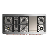 ILVE Majestic III 60-inch Dual Fuel Range with 7 Natural Gas Burner, Griddle and Solid Door Electric Oven in Emerald Green with Copper Trim (UM60FQNR3EGP)