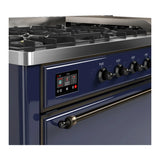 ILVE Majestic III 60-inch Dual Fuel Range with 5 Liquid Propane Burner, Griddle and Solid Door Electric Oven in Midnight Blue with Burnished Trim (UM60FQNR3MBBLP)