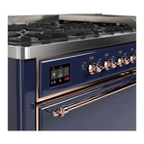 ILVE Majestic III 60-inch Dual Fuel Range with 5 Liquid Propane Burner, Griddle and Solid Door Electric Oven in Midnight Blue with Copper Trim (UM60FQNR3MBPLP)