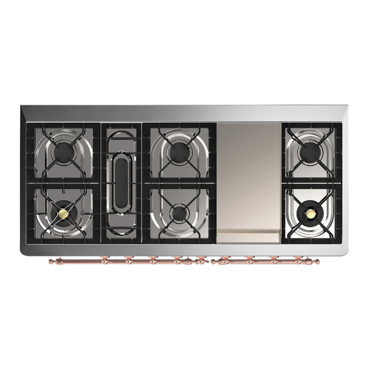 ILVE Majestic III 60-inch Dual Fuel Range with 5 Liquid Propane Burner, Griddle and Solid Door Electric Oven in Midnight Blue with Copper Trim (UM60FQNR3MBPLP)