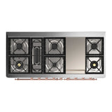 ILVE Majestic III 60-inch Dual Fuel Range with 5 Liquid Propane Burner, Griddle and Solid Door Electric Oven in Midnight Blue with Copper Trim (UM60FQNR3MBPLP)