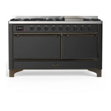 ILVE Majestic III 60-inch Dual Fuel Range with 5 Liquid Propane Burner, Griddle and Solid Door Electric Oven in Graphite Matte with Burnished Trim (UM60FQNR3MGBLP)