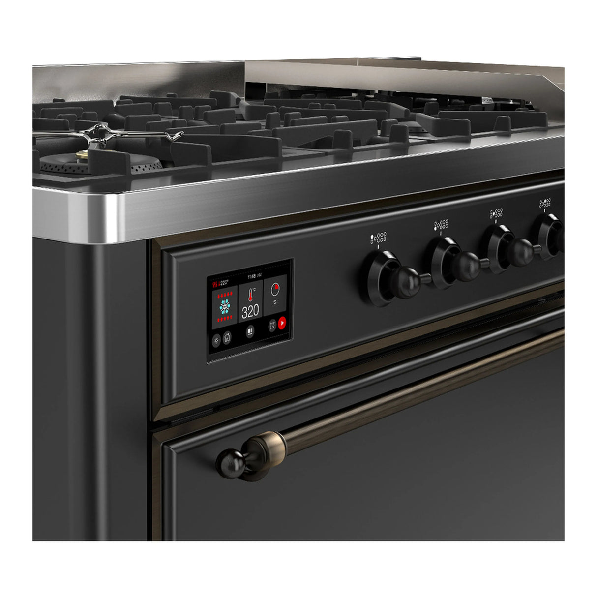 ILVE Majestic III 60-inch Dual Fuel Range with 5 Liquid Propane Burner, Griddle and Solid Door Electric Oven in Graphite Matte with Burnished Trim (UM60FQNR3MGBLP)