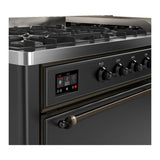 ILVE Majestic III 60-inch Dual Fuel Range with 5 Liquid Propane Burner, Griddle and Solid Door Electric Oven in Graphite Matte with Burnished Trim (UM60FQNR3MGBLP)