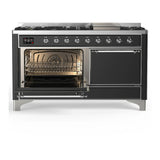 ILVE Majestic III 60-inch Dual Fuel Range with 5 Liquid Propane Burner, Griddle and Solid Door Electric Oven in Graphite Matte with Chrome Trim (UM60FQNR3MGCLP)