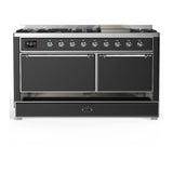 ILVE Majestic III 60-inch Dual Fuel Range with 5 Liquid Propane Burner, Griddle and Solid Door Electric Oven in Graphite Matte with Chrome Trim (UM60FQNR3MGCLP)