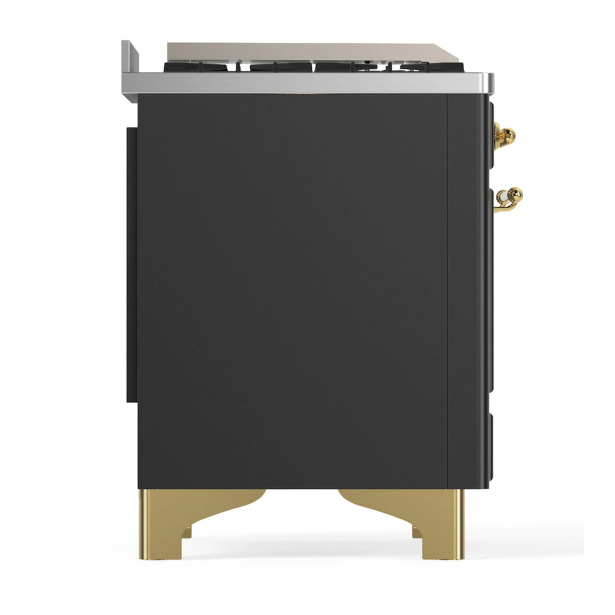 ILVE Majestic III 60-inch Dual Fuel Range with 7 Natural Gas Burner, Griddle and Solid Door Electric Oven in Graphite Matte with Brass Trim (UM60FQNR3MGG)