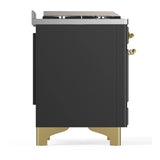 ILVE Majestic III 60-inch Dual Fuel Range with 7 Natural Gas Burner, Griddle and Solid Door Electric Oven in Graphite Matte with Brass Trim (UM60FQNR3MGG)