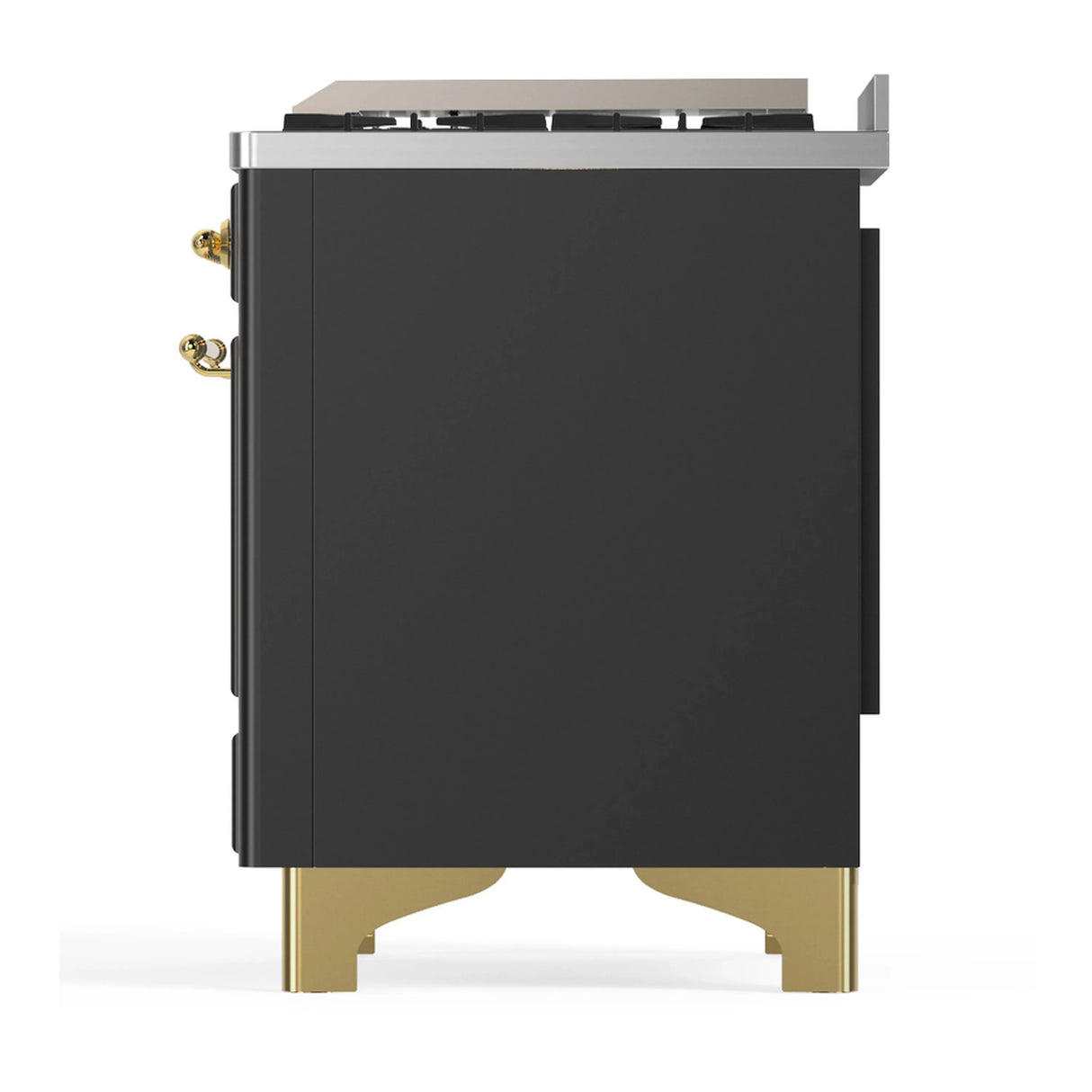 ILVE Majestic III 60-inch Dual Fuel Range with 7 Natural Gas Burner, Griddle and Solid Door Electric Oven in Graphite Matte with Brass Trim (UM60FQNR3MGG)