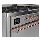 ILVE Majestic III 60-inch Dual Fuel Range with 7 Natural Gas Burner, Griddle and Solid Door Electric Oven in Stainless Steel with Copper Trim (UM60FQNR3SSP)