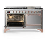 ILVE Majestic III 60-inch Dual Fuel Range with 7 Natural Gas Burner, Griddle and Solid Door Electric Oven in Stainless Steel with Copper Trim (UM60FQNR3SSP)