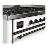 ILVE Majestic III 60-inch Dual Fuel Range with 7 Natural Gas Burner, Griddle and Solid Door Electric Oven in White with Burnished Trim (UM60FQNR3WHB)