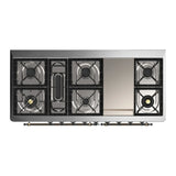 ILVE Majestic III 60-inch Dual Fuel Range with 7 Natural Gas Burner, Griddle and Solid Door Electric Oven in White with Burnished Trim (UM60FQNR3WHB)