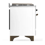 ILVE Majestic III 60-inch Dual Fuel Range with 7 Natural Gas Burner, Griddle and Solid Door Electric Oven in White with Burnished Trim (UM60FQNR3WHB)