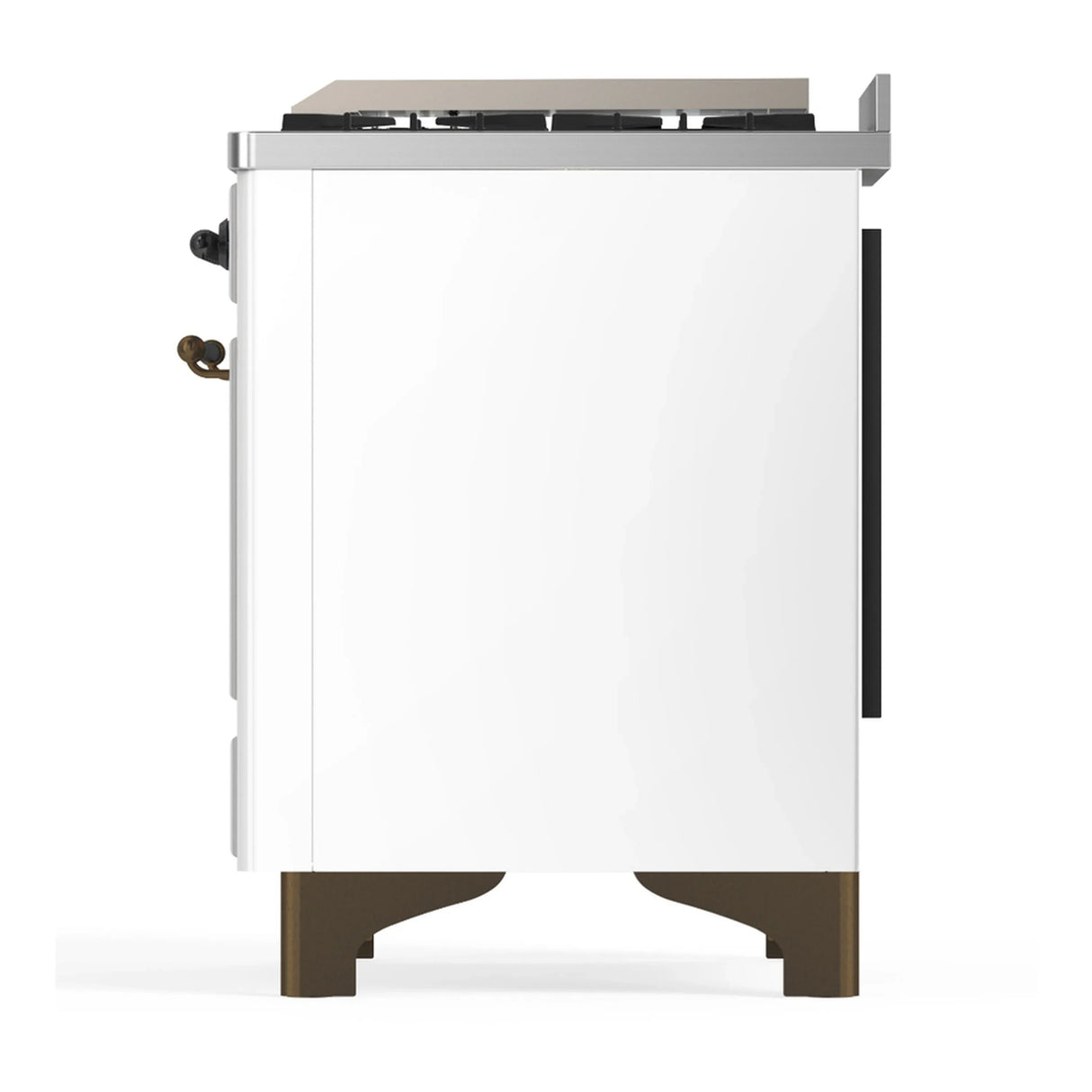 ILVE Majestic III 60-inch Dual Fuel Range with 7 Natural Gas Burner, Griddle and Solid Door Electric Oven in White with Burnished Trim (UM60FQNR3WHB)