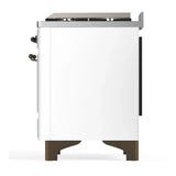 ILVE Majestic III 60-inch Dual Fuel Range with 7 Natural Gas Burner, Griddle and Solid Door Electric Oven in White with Burnished Trim (UM60FQNR3WHB)