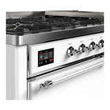 ILVE Majestic III 60-inch Dual Fuel Range with 7 Natural Gas Burner, Griddle and Solid Door Electric Oven in White with Chrome Trim (UM60FQNR3WHC)