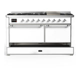 ILVE Majestic III 60-inch Dual Fuel Range with 7 Natural Gas Burner, Griddle and Solid Door Electric Oven in White with Chrome Trim (UM60FQNR3WHC)