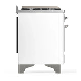 ILVE Majestic III 60-inch Dual Fuel Range with 7 Natural Gas Burner, Griddle and Solid Door Electric Oven in White with Chrome Trim (UM60FQNR3WHC)