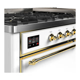 ILVE Majestic III 60-inch Dual Fuel Range with 5 Liquid Propane Burner, Griddle and Solid Door Electric Oven in White with Brass Trim (UM60FQNR3WHGLP)