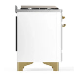 ILVE Majestic III 60-inch Dual Fuel Range with 5 Liquid Propane Burner, Griddle and Solid Door Electric Oven in White with Brass Trim (UM60FQNR3WHGLP)