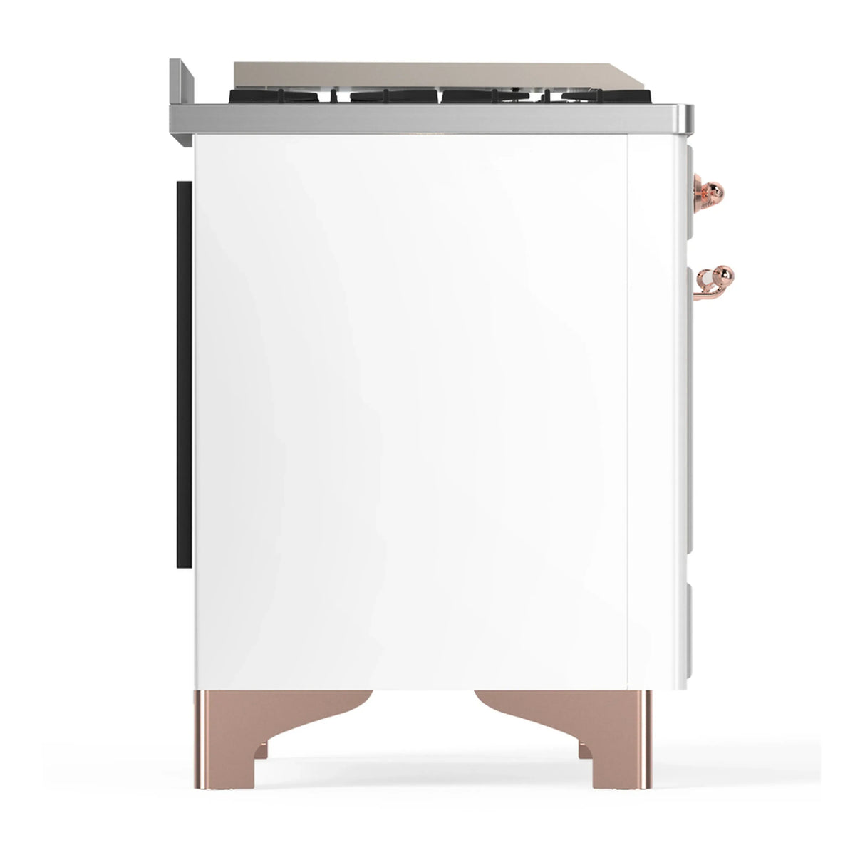 ILVE Majestic III 60-inch Dual Fuel Range with 7 Natural Gas Burner, Griddle and Solid Door Electric Oven in White with Copper Trim (UM60FQNR3WHP)