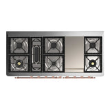 ILVE Majestic III 60-inch Dual Fuel Range with 7 Natural Gas Burner, Griddle and Solid Door Electric Oven in White with Copper Trim (UM60FQNR3WHP)