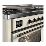 ILVE Majestic III 60-inch Dual Fuel Range with 5 Liquid Propane Burner, Griddle, French Top and Triple Glass Door Electric Oven in Antique White with Burnished Trim (UM60FSNR3AWBLP)