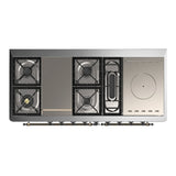 ILVE Majestic III 60-inch Dual Fuel Range with 7 Natural Gas Burner, Griddle, French Top and Triple Glass Door Electric Oven in Blue Grey with Burnished Trim (UM60FSNR3BGB)