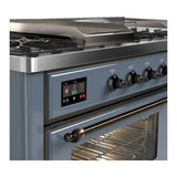 ILVE Majestic III 60-inch Dual Fuel Range with 7 Natural Gas Burner, Griddle, French Top and Triple Glass Door Electric Oven in Blue Grey with Burnished Trim (UM60FSNR3BGB)