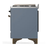 ILVE Majestic III 60-inch Dual Fuel Range with 7 Natural Gas Burner, Griddle, French Top and Triple Glass Door Electric Oven in Blue Grey with Burnished Trim (UM60FSNR3BGB)