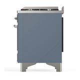 ILVE Majestic III 60-inch Dual Fuel Range with 5 Liquid Propane Burner, Griddle, French Top and Triple Glass Door Electric Oven in Blue Grey with Chrome Trim (UM60FSNR3BGCLP)